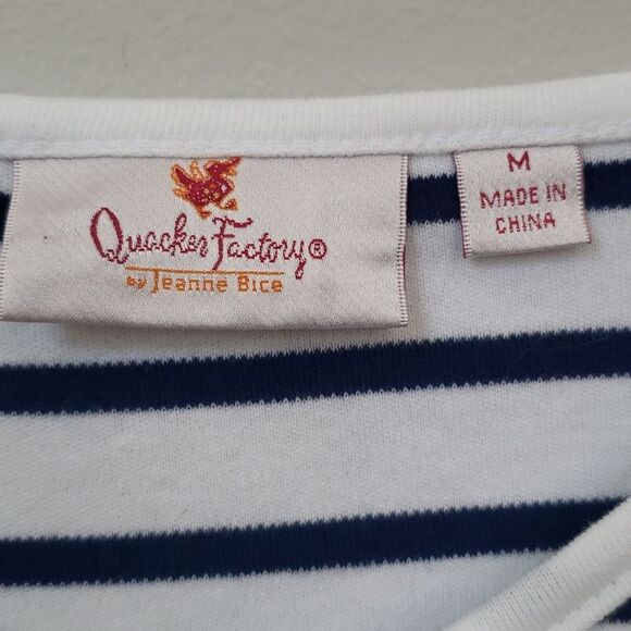 Quacker Factory Top Womens M Sequin American Flag Soft V Neck White Navy Stripes - Picture 2 of 6